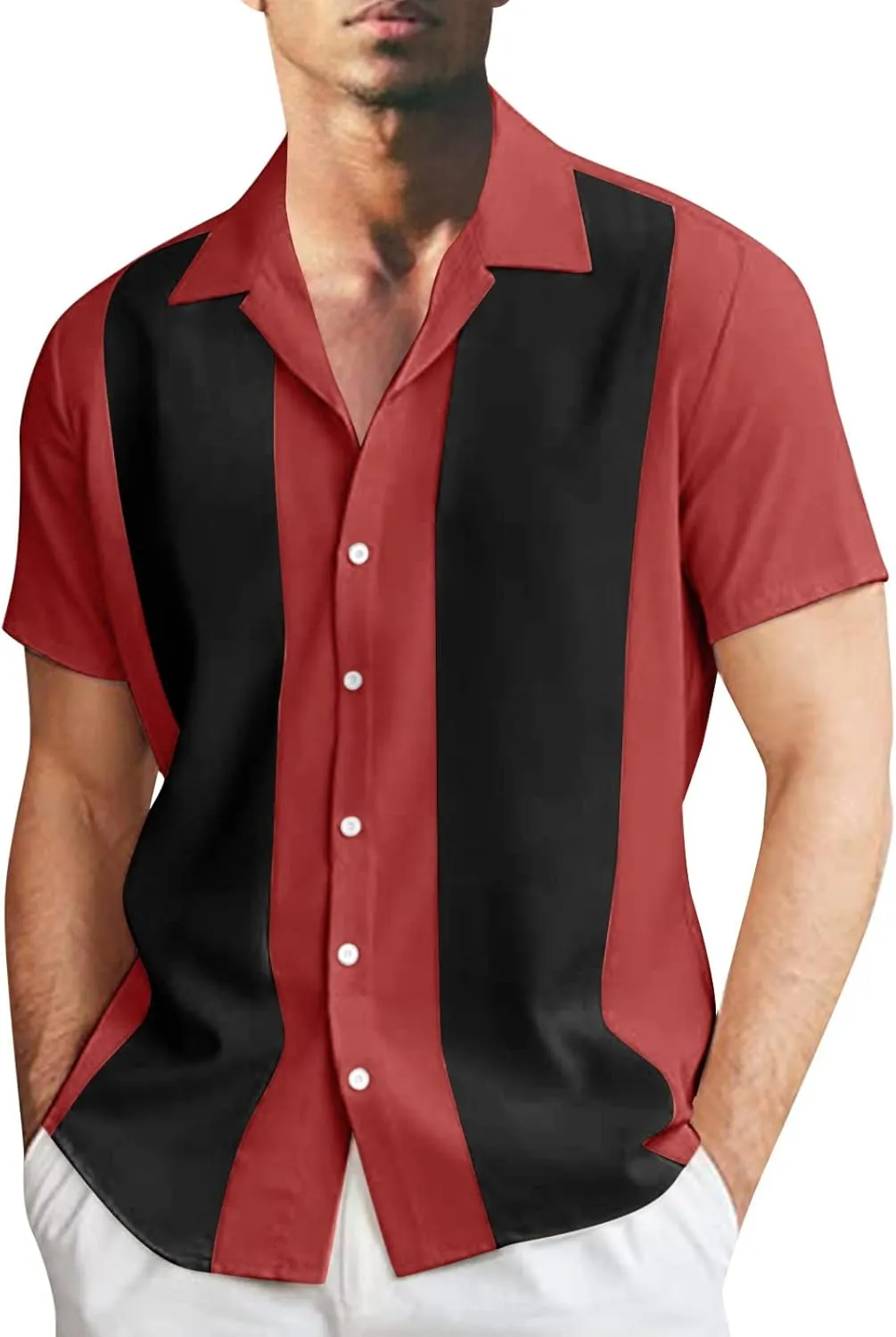 Men's Vintage Bowling Shirts 1950s Casual Short Sleeve Cuba Guayabera Shirt Lightweight Quick Dry Summer Beach Tops
