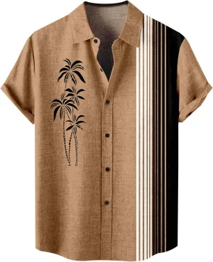 Men's Vintage Bowling Shirts Retro Rockabilly Style Short Sleeve Casual Button Down Shirt Hawaiian Summer Beach Tops