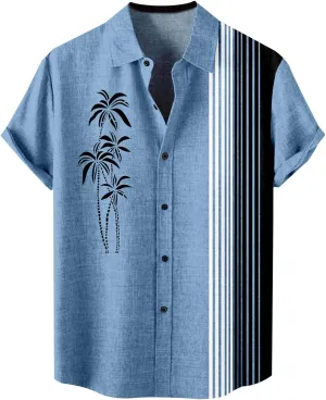 Men's Vintage Bowling Shirts Retro Rockabilly Style Short Sleeve Casual Button Down Shirt Hawaiian Summer Beach Tops