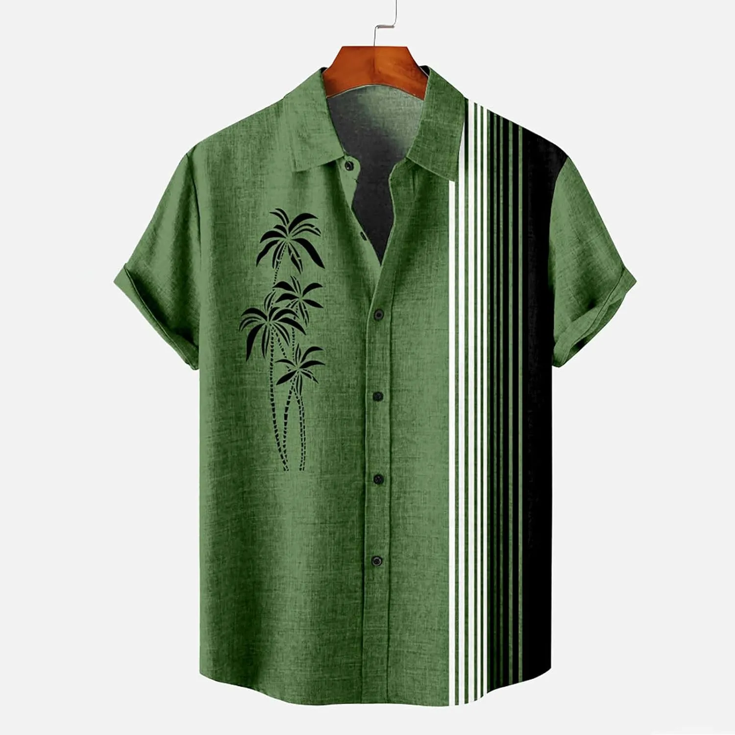 Men's Vintage Bowling Shirts Retro Rockabilly Style Short Sleeve Casual Button Down Shirt Hawaiian Summer Beach Tops
