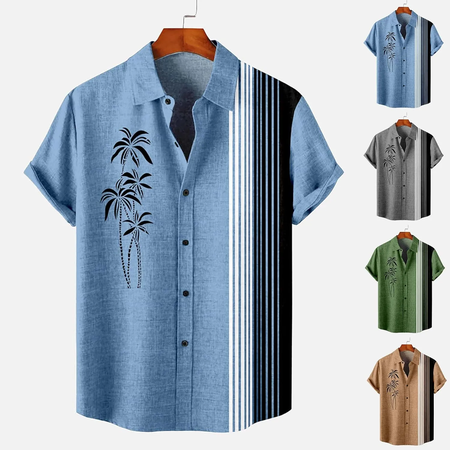 Men's Vintage Bowling Shirts Retro Rockabilly Style Short Sleeve Casual Button Down Shirt Hawaiian Summer Beach Tops