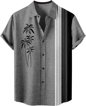 Men's Vintage Bowling Shirts Retro Rockabilly Style Short Sleeve Casual Button Down Shirt Hawaiian Summer Beach Tops