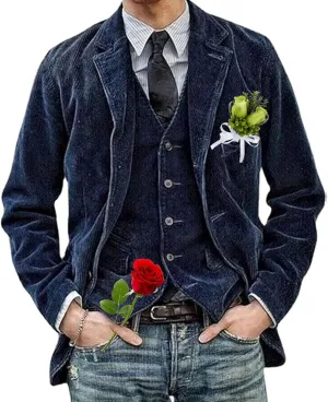 Men's Vintage Corduroy Lapel Jacket,Corduroy Blazer for Men Slim Fit Corduroy Sport Coat with Pockets Single Breasted Blazer