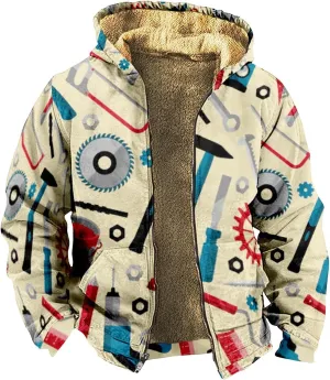 Mens Vintage Fleece Jacket Sherpa Lined Winter Coats Winter Warm Tactical Jackets Quilted Down Varsity Coat Hooded