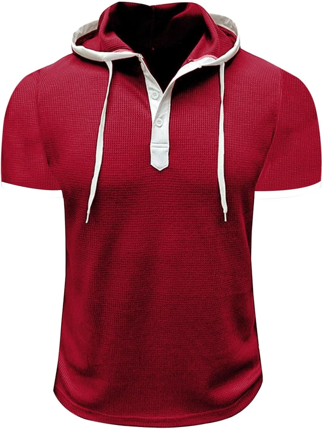 Mens Waffle Hoodie Shirts Short Sleeve Workout Gym Sweatshirt Muscle Fit Fashion Athletic Hood Pullover Cotton Hooded Tshirt