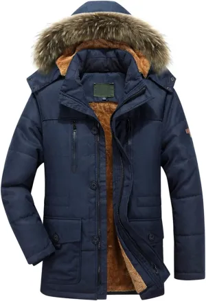 Mens Warm Fleece Parka Jacket with Fur Hood Big and Tall Anorak Jacket Winter Military Thicken Jackets Outwear Jackets