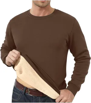 Men's Warm Sherpa Lined Crewneck Sweatshirts Oversize Fleece Pullover Tops Thick Thermal Cotton Pullover Tops Big&Tall