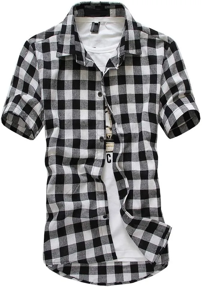 Mens Western Cowboy Short Sleeve Pearl Snap Casual Plaid Work Shirts Casual Summer Button Down Gingham Dress Shirts