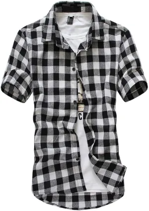 Mens Western Cowboy Short Sleeve Pearl Snap Casual Plaid Work Shirts Casual Summer Button Down Gingham Dress Shirts