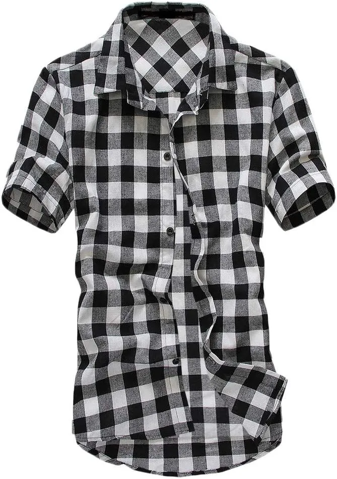 Mens Western Cowboy Short Sleeve Pearl Snap Casual Plaid Work Shirts Casual Summer Button Down Gingham Dress Shirts