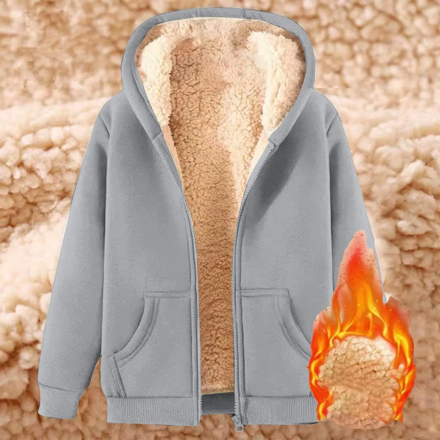 Men's Winter Fleece Hoodies Full Zip Warm Thick Sherpa Lined Sweatshirt Jacket with Pockets Casual Hooded Sports Coat