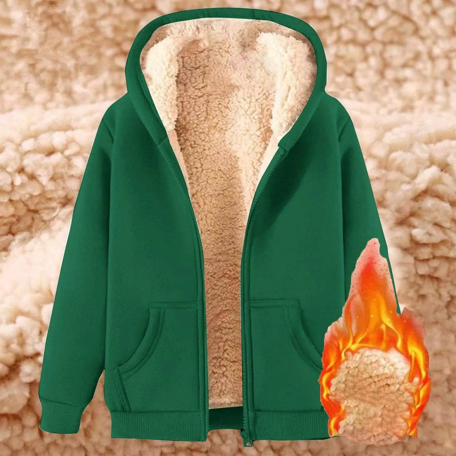Men's Winter Fleece Hoodies Full Zip Warm Thick Sherpa Lined Sweatshirt Jacket with Pockets Casual Hooded Sports Coat