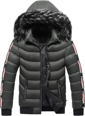 Men's Winter Padded Coat Windproof Mountain Ski Snow Puffer Jacket Mid-Long Thicken Warm Down Coat with Faux Fur Hood