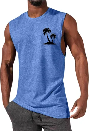 Men's Workout Tank Tops Hawaiian Beach Vacation Tops Cut Off Sleeveless Shirts Summer Graphic Print Basic Undershirts