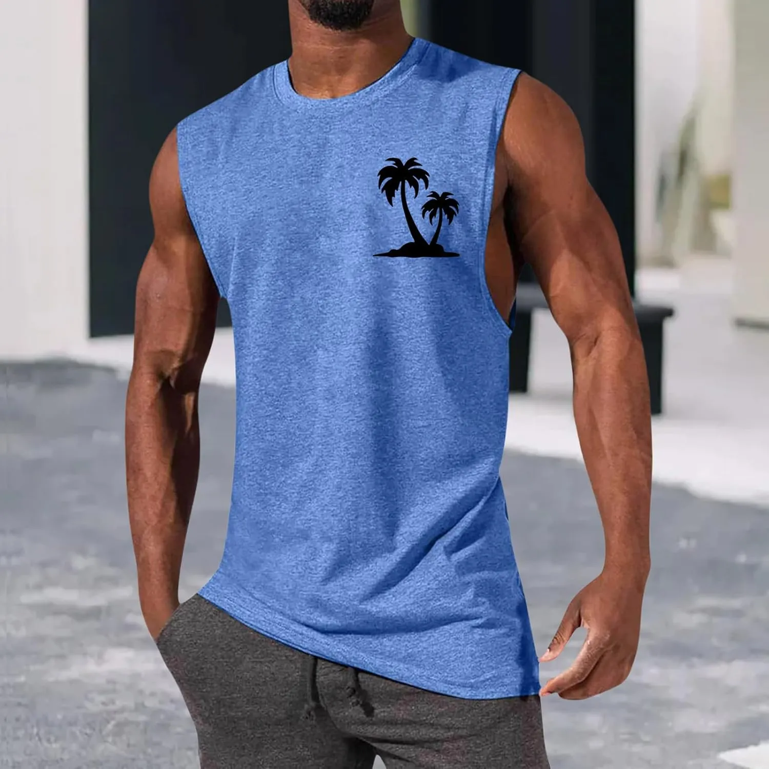 Men's Workout Tank Tops Hawaiian Beach Vacation Tops Cut Off Sleeveless Shirts Summer Graphic Print Basic Undershirts