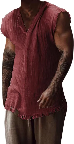 Mens Workout Tank Tops Retro V-Neck Gym Fitness Bodybuilding Stringer Muscle Cut Off Sleeveless Workout T Shirts Vests Red