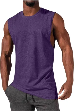 Men's Workout Tank Tops Summer Large Split Loose Sports Fitness Vest Lengthened Hiphop Sleeveless Vest Light Shirts