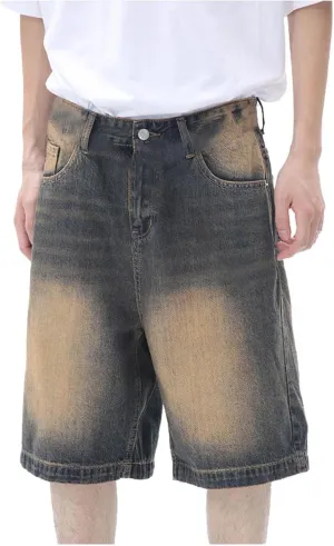 Mens Y2K Baggy Jean Shorts Summer Casual Hip Hop Skateboard Pants Loose Denim Shorts with Pockets Streetwear