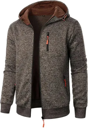 Men's Zip Up Hoodie Thermal Winter Sweatshirt Big and Tall Warm Sweater