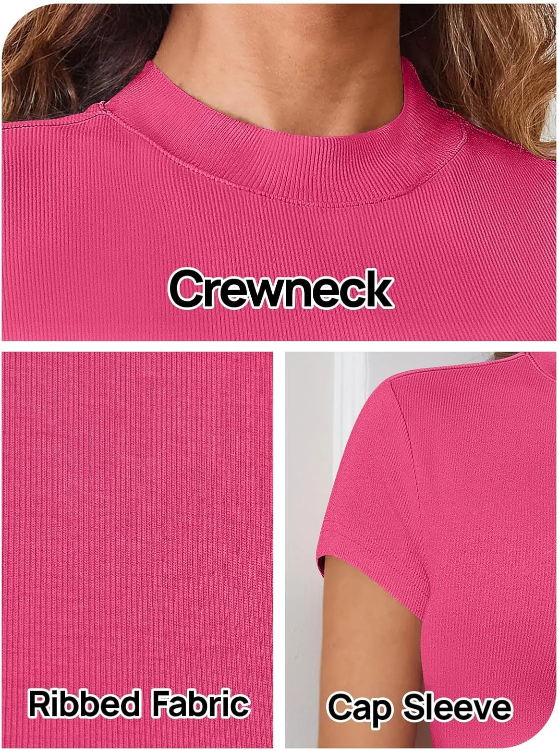 MEROKEETY Women's Short Sleeve Crewneck Ribbed Knit Tops Summer Casual Slim Fit Basic Tee Shirts