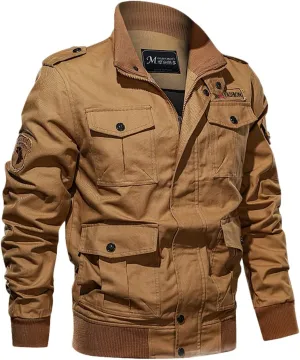 Military Jacket for Men Big and Tall Tactical Jacket with Multi Pockets Stand Collar Coats Cargo Bomber Working Jacket