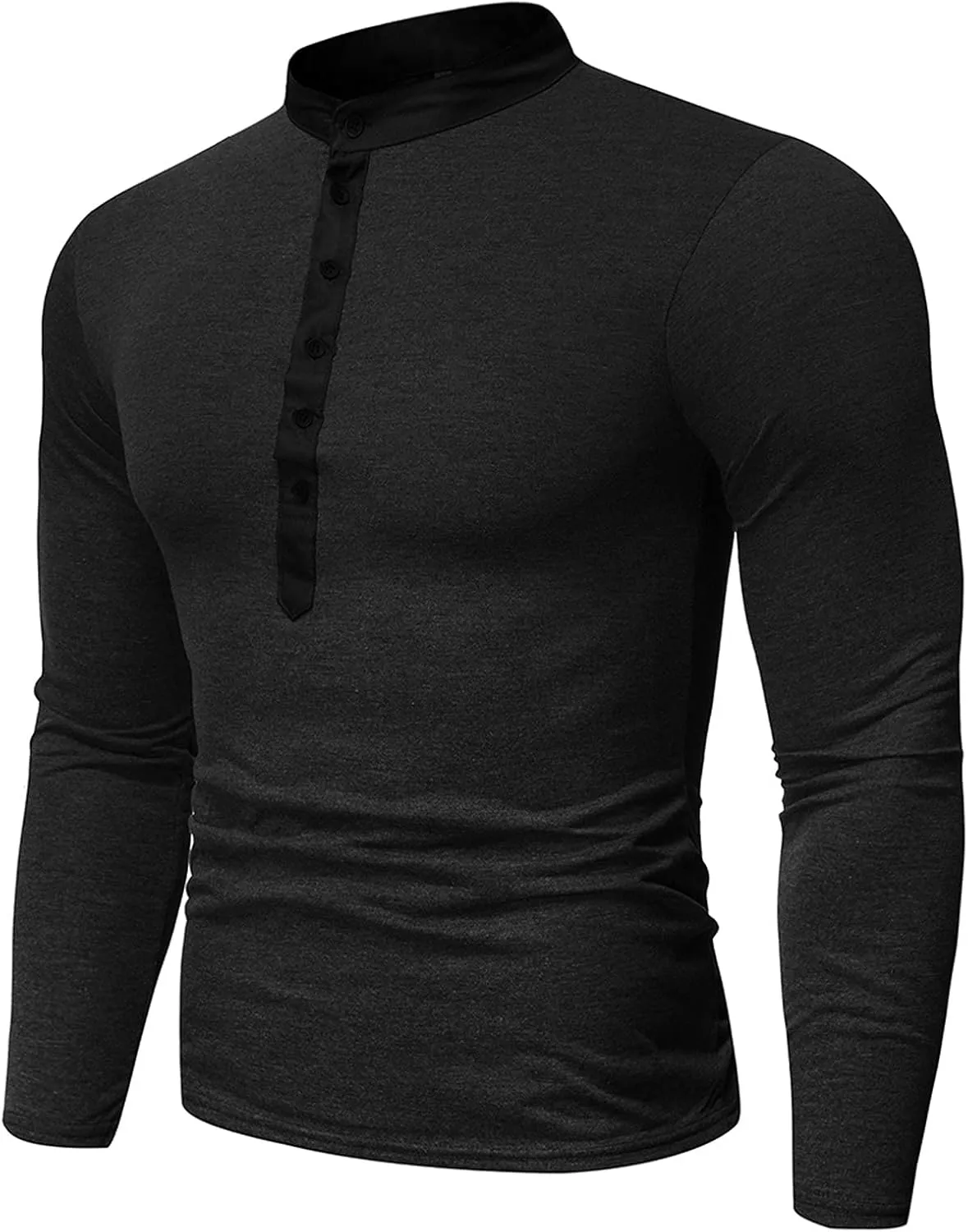 Muscle Slim Fit Henley Shirt for Men Casual Long Sleeve Button Down V Neck Shirts Gym Fitness Athletic Tees Tops