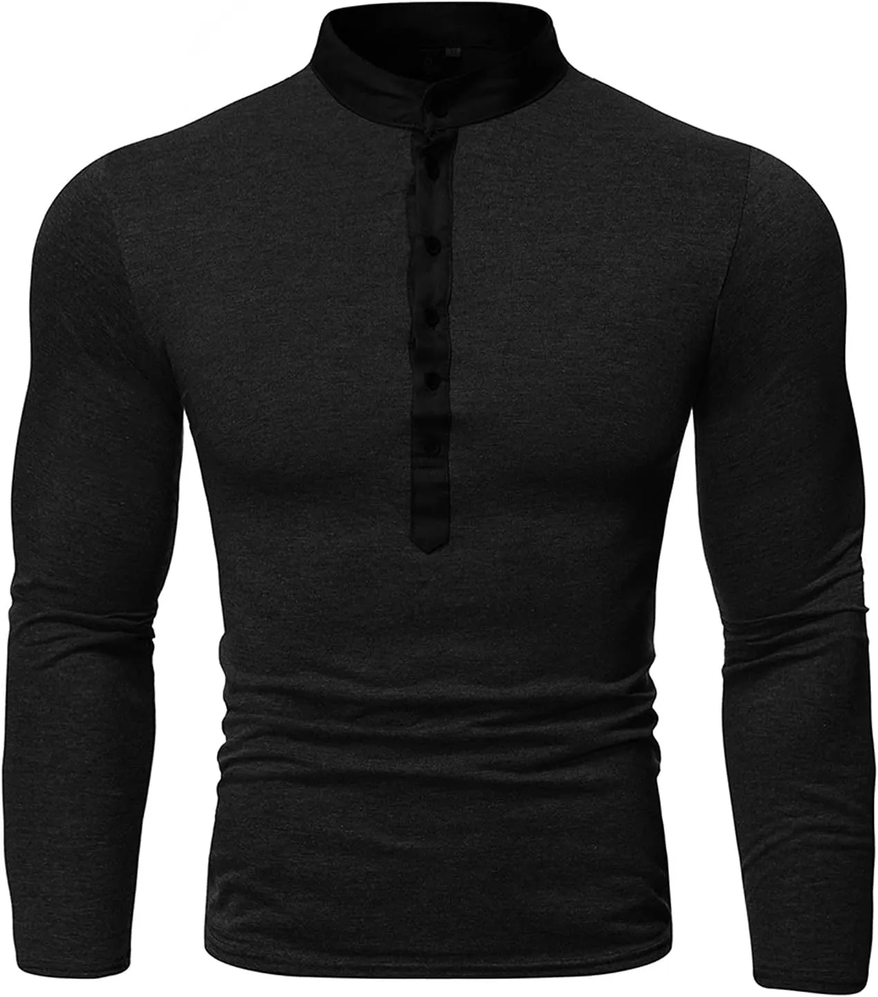 Muscle Slim Fit Henley Shirt for Men Casual Long Sleeve Button Down V Neck Shirts Gym Fitness Athletic Tees Tops