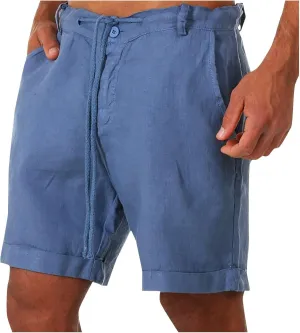 Muscularfit Mens Casual Shorts Flex Drawstring Elastic Waist Summer Beach Short with Pockets 5 Inch Inseam Cotton Linen Short