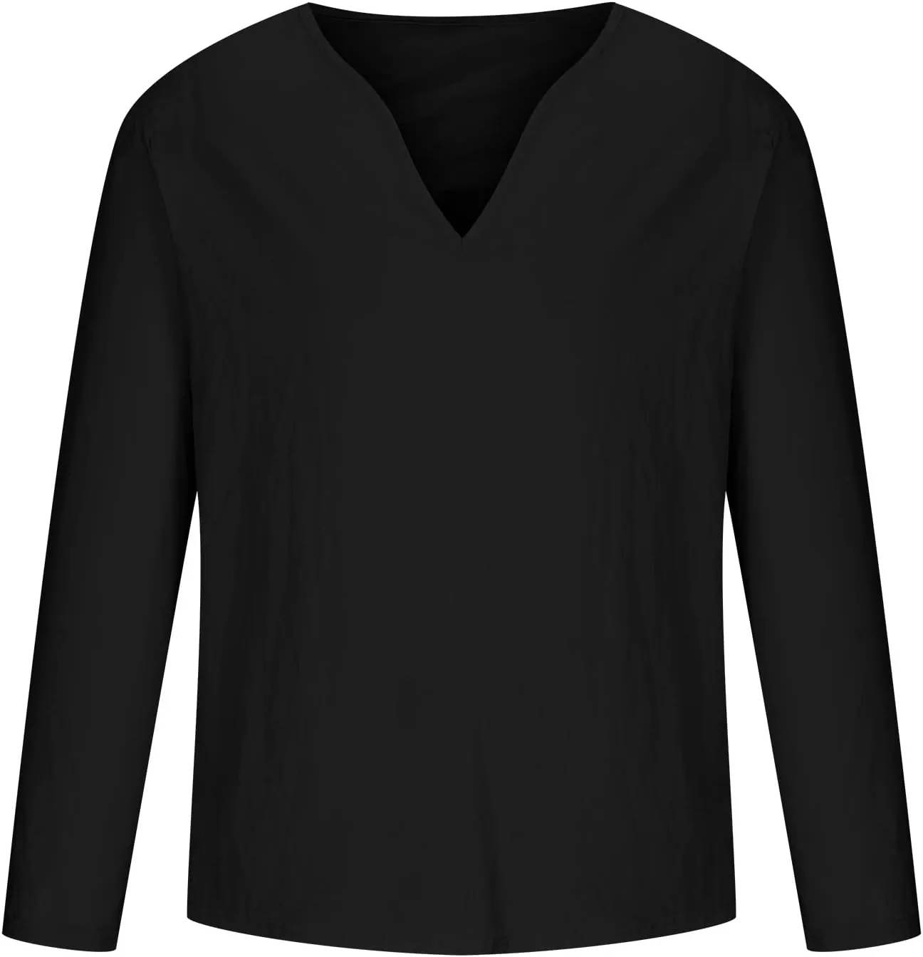 Muscularfit Mens Cotton Linen Shirts Casual Stylish Deep V Neck 3/4 Sleeve 2023 Summer Top Loose Regular-Fit Elegant T Shirt