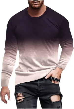 Muscularfit Mens Long Sleeve Shirts Casual Gradient Color Loose Pullover Graphic Tee Shirts Fall Fashion Athletic Sweatshirts