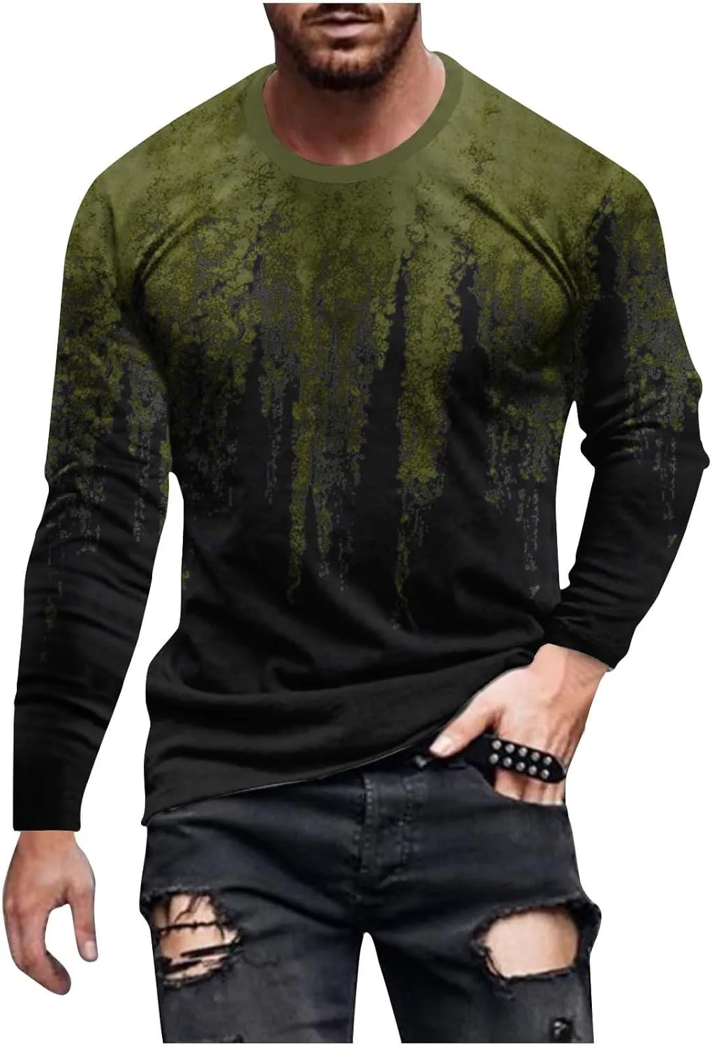 Muscularfit Mens Long Sleeve Shirts Casual Gradient Color Loose Pullover Graphic Tee Shirts Fall Fashion Athletic Sweatshirts