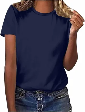 Mzkdieey Oversized T Shirts for Women Summer Casual Short Sleeve Crew Neck Tops Solid Color Baggy Comfy Lightweight Blouses
