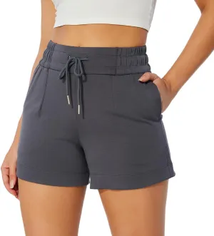 NIMENJOJA Womens High Waisted Sweat Shorts Drawstring Workout Lounge Shorts for Athletic Gym with Pockets