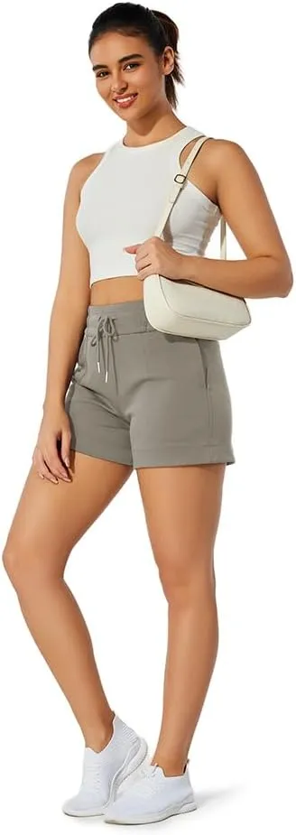 NIMENJOJA Womens High Waisted Sweat Shorts Drawstring Workout Lounge Shorts for Athletic Gym with Pockets