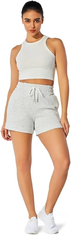 NIMENJOJA Womens High Waisted Sweat Shorts Drawstring Workout Lounge Shorts for Athletic Gym with Pockets
