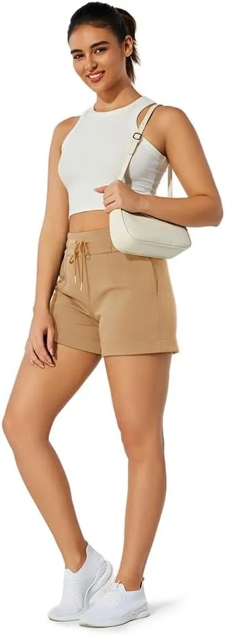 NIMENJOJA Womens High Waisted Sweat Shorts Drawstring Workout Lounge Shorts for Athletic Gym with Pockets