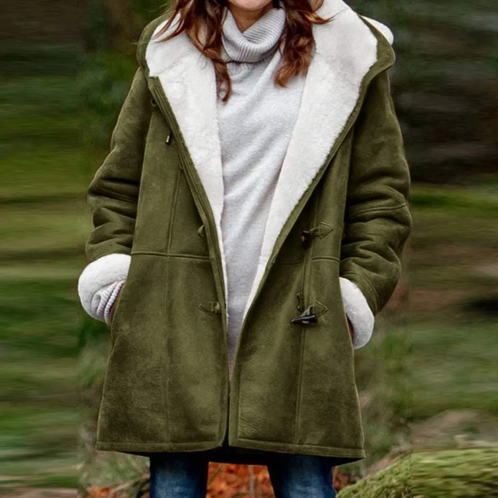 Ogiraw Womens Fleece Coat Oversized solid color Hooded Jacket Button Down Winter Fuzzy Casual Outwear long coat with Pockets