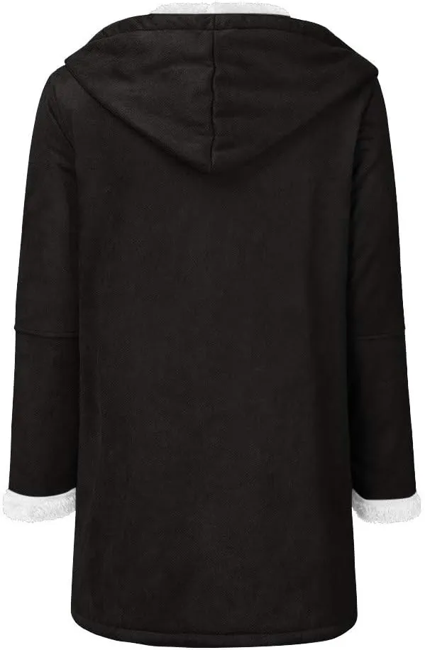 Ogiraw Womens Fleece Coat Oversized solid color Hooded Jacket Button Down Winter Fuzzy Casual Outwear long coat with Pockets