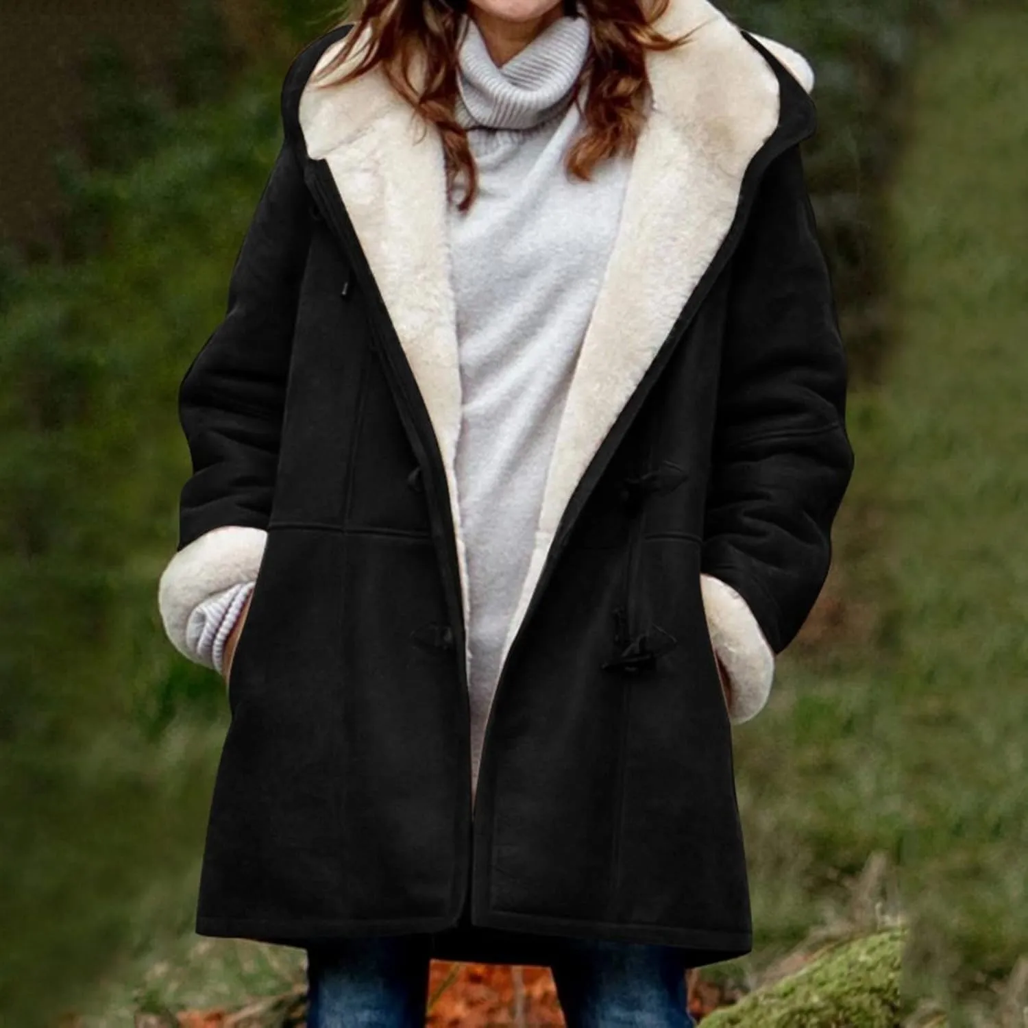 Ogiraw Womens Fleece Coat Oversized solid color Hooded Jacket Button Down Winter Fuzzy Casual Outwear long coat with Pockets