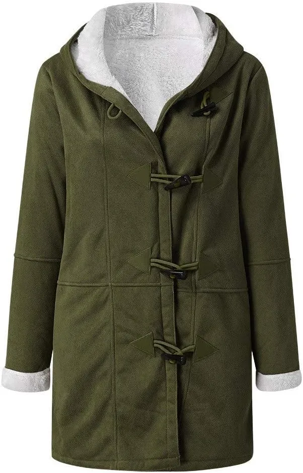 Ogiraw Womens Fleece Coat Oversized solid color Hooded Jacket Button Down Winter Fuzzy Casual Outwear long coat with Pockets