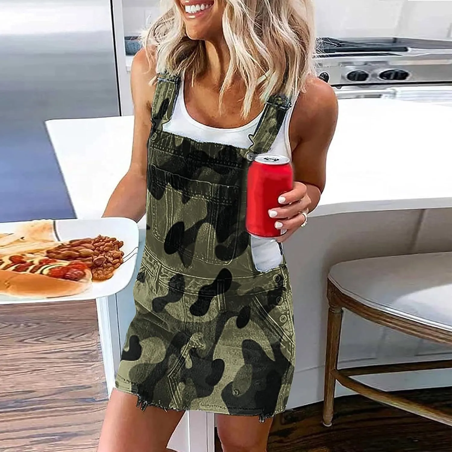 OIOLOYJM Denim Jumpsuit for Womens Shortalls Casual Adjustable Straps High Waist Bib Jeans Overalls Shorts Rompers for Women