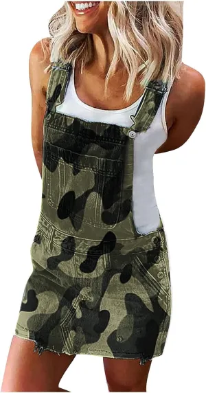 OIOLOYJM Denim Jumpsuit for Womens Shortalls Casual Adjustable Straps High Waist Bib Jeans Overalls Shorts Rompers for Women