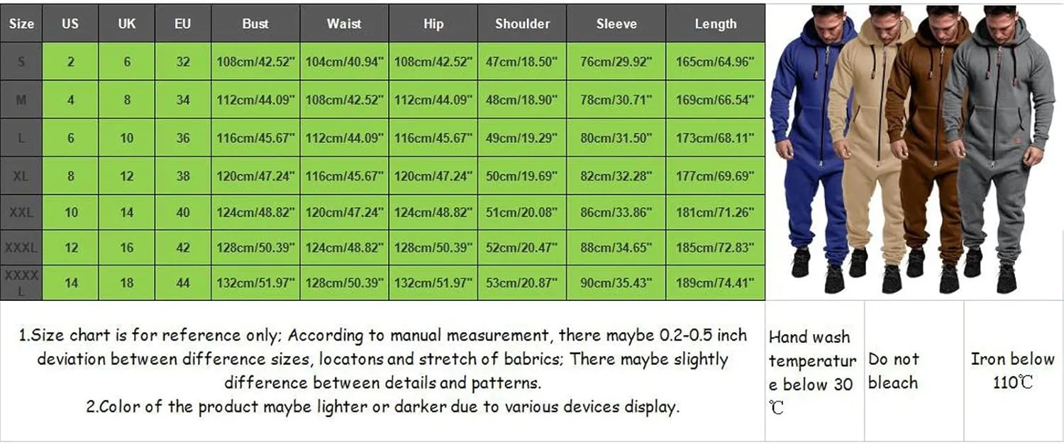 One Piece Hoodie for Men Zip Up Hooded Onesies Fall Winter Casual Workout Playsuit Rompers Mens Big and Tall Coverall