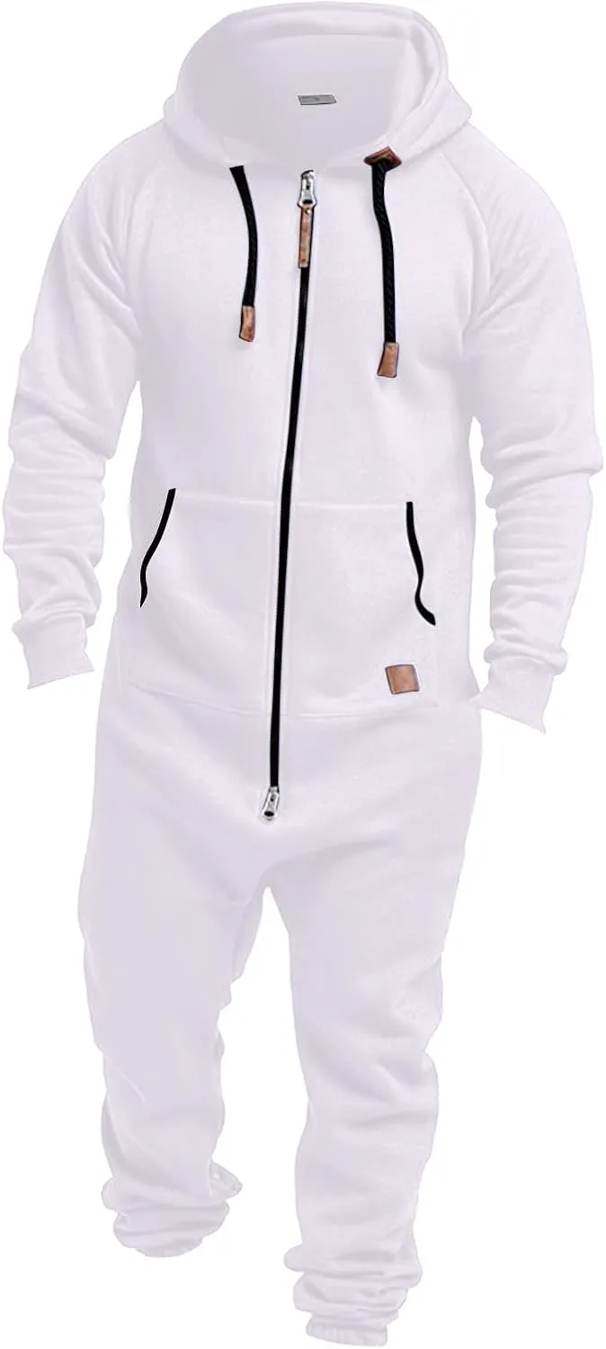One Piece Hoodie for Men Zip Up Hooded Onesies Fall Winter Casual Workout Playsuit Rompers Mens Big and Tall Coverall
