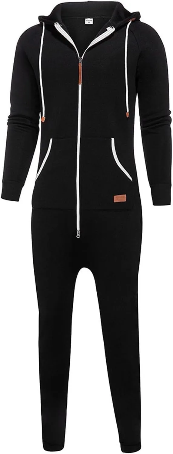 One Piece Hoodie for Men Zip Up Hooded Onesies Fall Winter Casual Workout Playsuit Rompers Mens Big and Tall Coverall