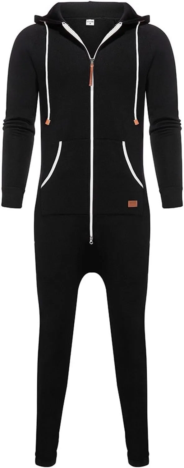 One Piece Hoodie for Men Zip Up Hooded Onesies Fall Winter Casual Workout Playsuit Rompers Mens Big and Tall Coverall