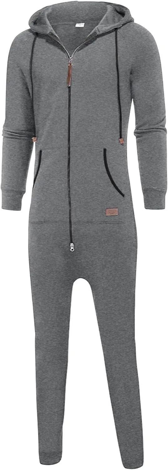 One Piece Hoodie for Men Zip Up Hooded Onesies Fall Winter Casual Workout Playsuit Rompers Mens Big and Tall Coverall