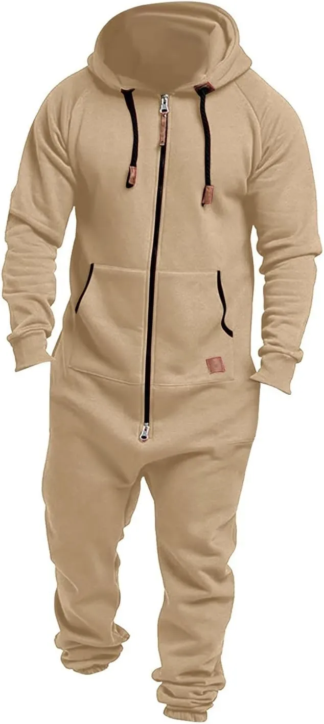 One Piece Hoodie for Men Zip Up Hooded Onesies Fall Winter Casual Workout Playsuit Rompers Mens Big and Tall Coverall