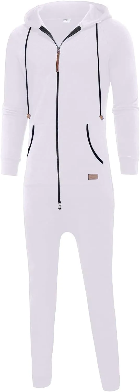 One Piece Hoodie for Men Zip Up Hooded Onesies Fall Winter Casual Workout Playsuit Rompers Mens Big and Tall Coverall