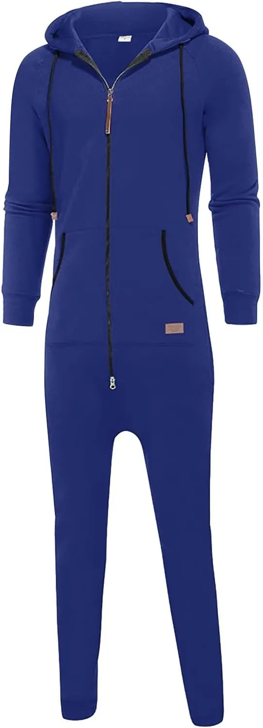 One Piece Hoodie for Men Zip Up Hooded Onesies Fall Winter Casual Workout Playsuit Rompers Mens Big and Tall Coverall